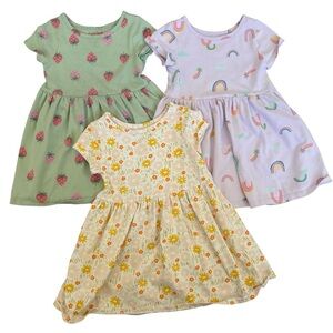 Cat & Jack Girls Dress Bundle Rainbows, Strawberries & Floral Prints Size 3T